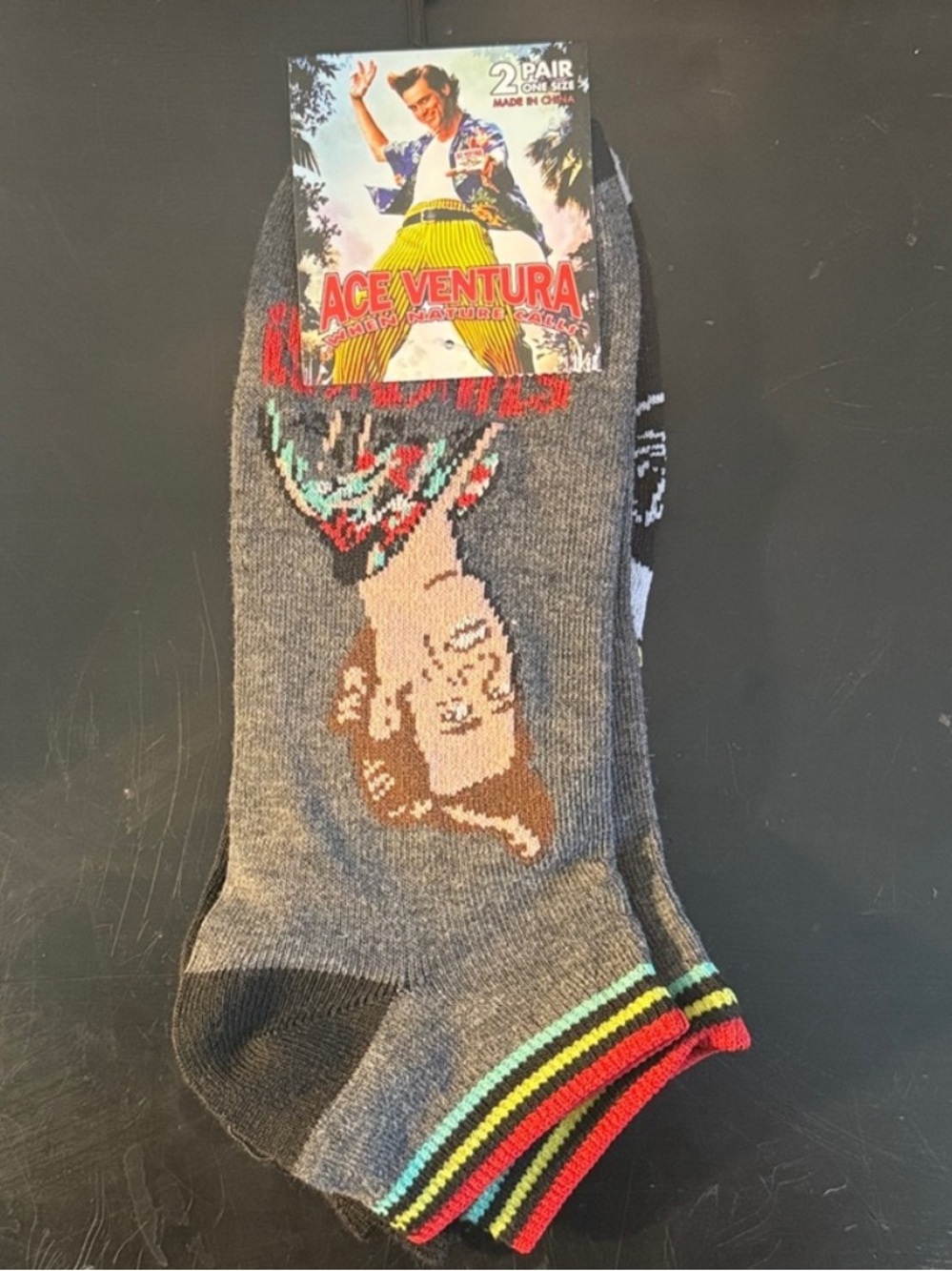 Ace Ventura Novelty Ankle Socks with Multicolor Stripes - 2 Pair